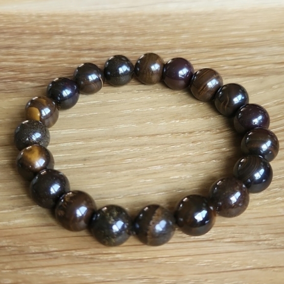 Brown Tiger Iron Beads Bracelet, Stretch, Hand Crafted - Picture 6 of 9